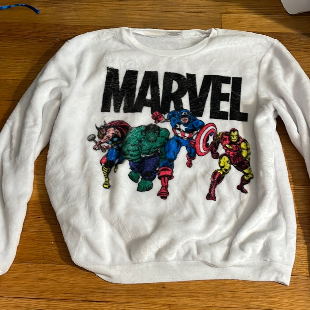 Fuzzy Marvel crew neck